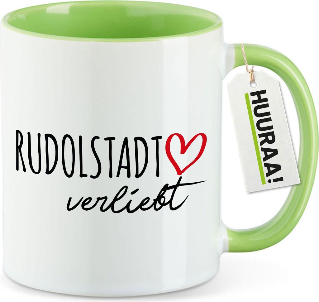 Huuraa Kaffeetasse Rudolstadt verliebt 330ml Grün Keramik Kaffeebecher Geschenkidee