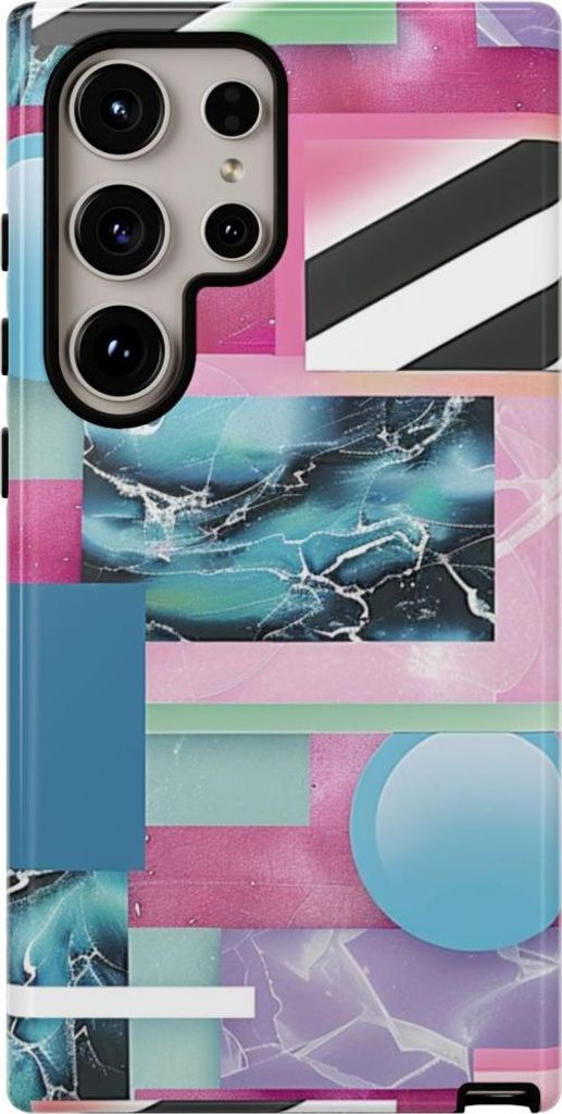 Abstraktes geometrisches Muster in Pink und Blau – Hülle Kompatibel mit Samsung Galaxy S24 Ultra