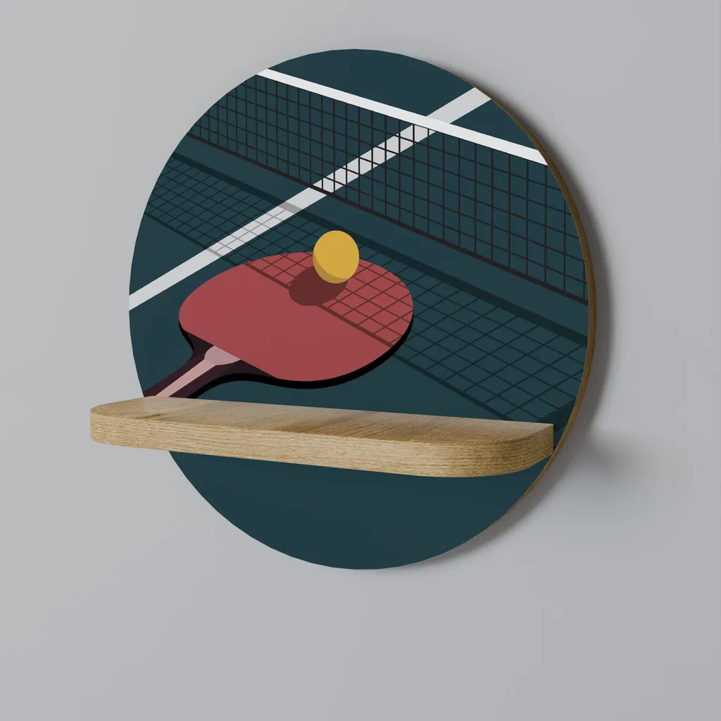 Étagère ronde JEU DE PING-PONG en bois pour ranger les balles et raquettes
