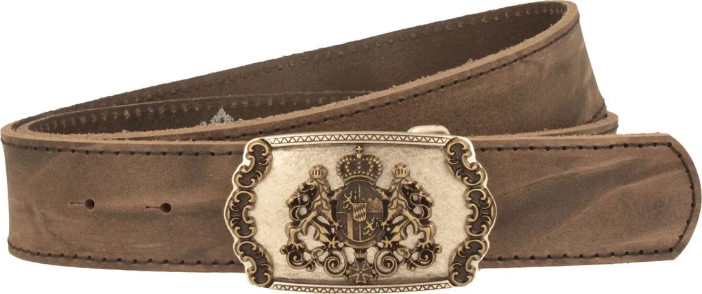 Ceinture en cuir Hut-Breiter avec boucle armoiries en métal vieilli