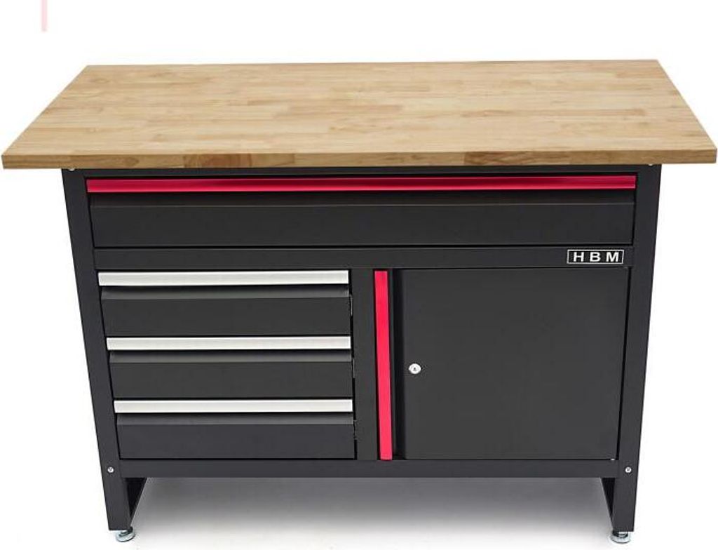 Banco da lavoro HBM 120 cm con 4 cassetti, 1 anta e piano Immagine del prodotto 