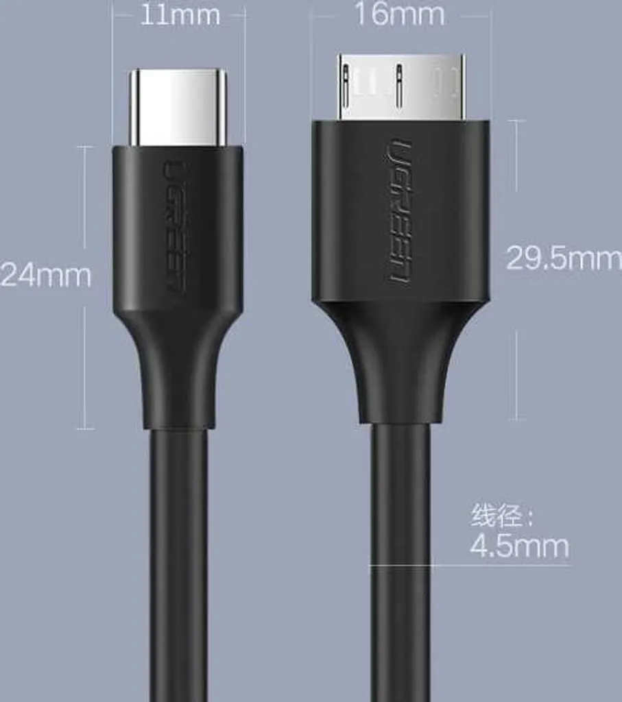 Cavo Ugreen Micro USB 3.0 a Type-C 1m - Nero per Hard Disk - 24