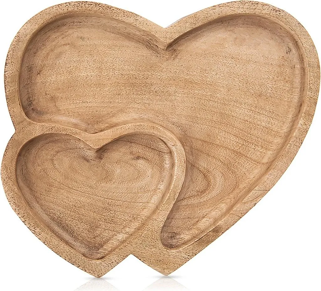 Plat décoratif Orion bois brun 23x20cm - Finition artisanale cœur