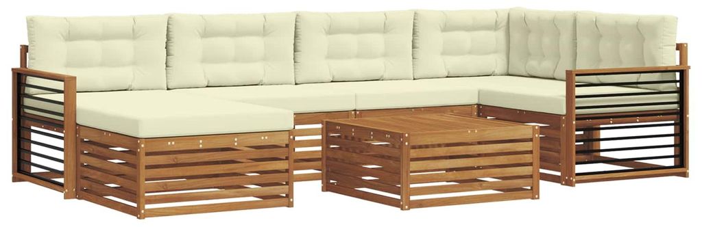 vidaXL Outdoor-Sofagarnitur mit Kissen 7 pcs Natur und Creme