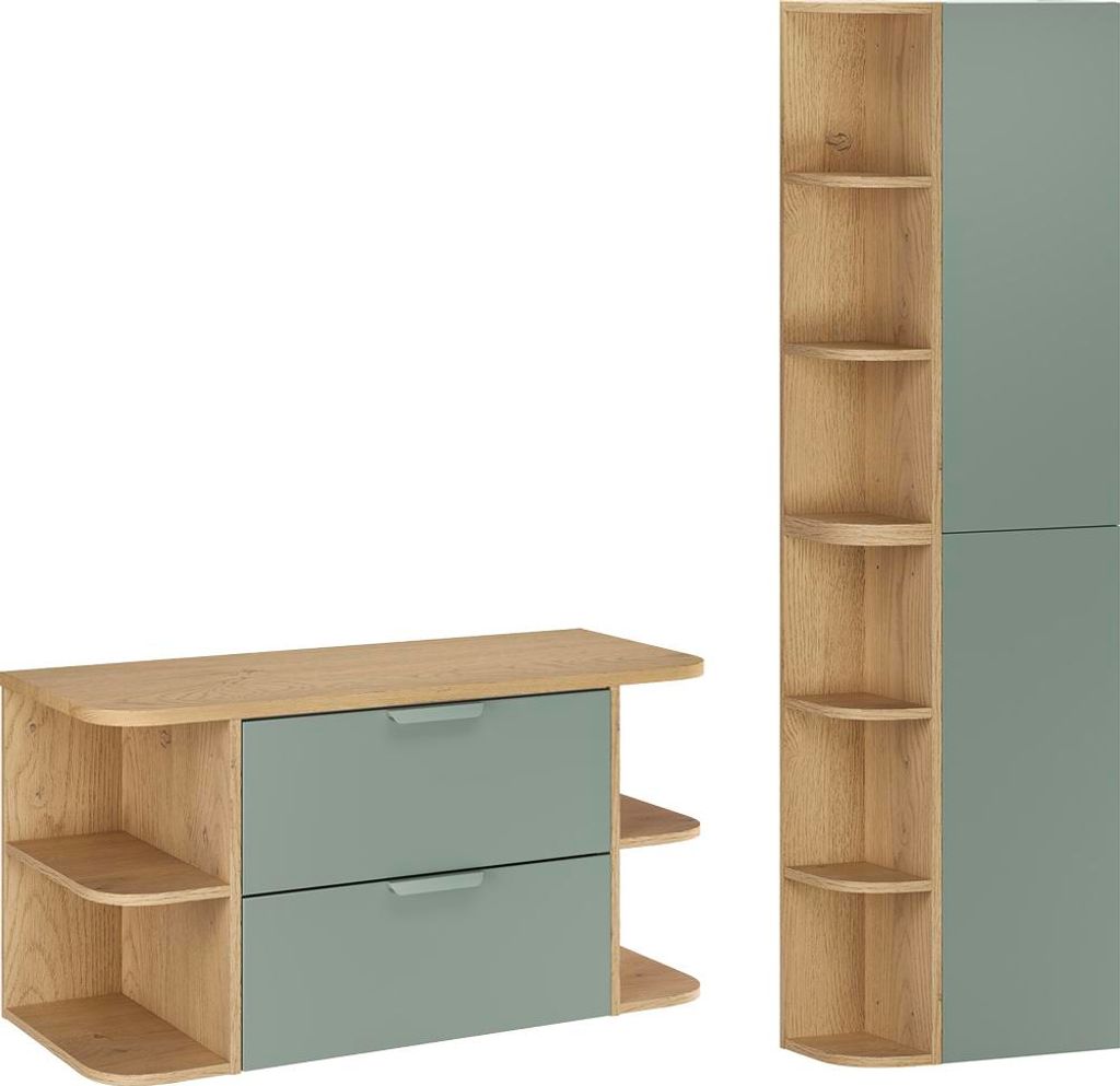 Doppelwaschtisch und Hängesäule 100.4cm Oria mit 2 Schubladen, Grün