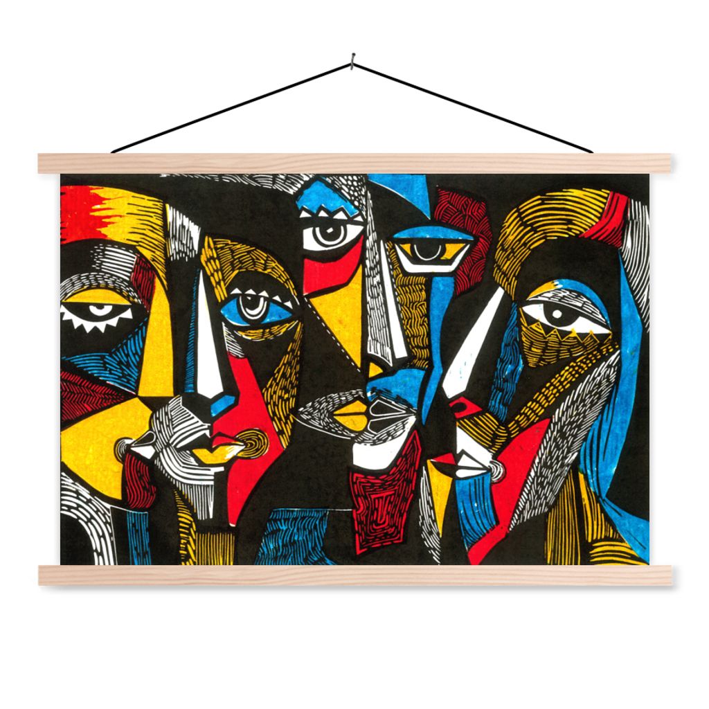 MuchoWow Textilposter Malerei - Kubismus - Ölgemälde - Maske 60x40 cm mit holzfarbenen Rahmen - Bilder