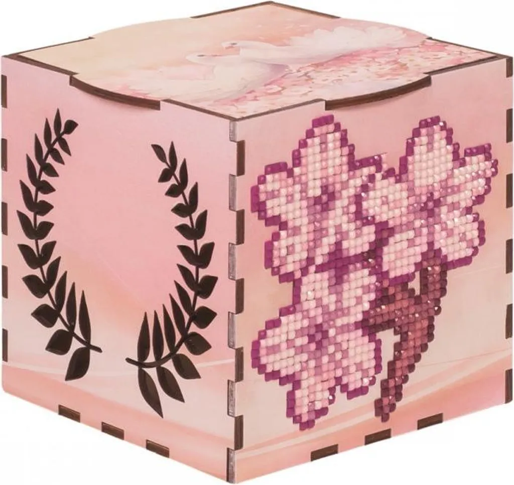 Broderie Diamant Sakura sur Boîte en Bois avec strass brillants