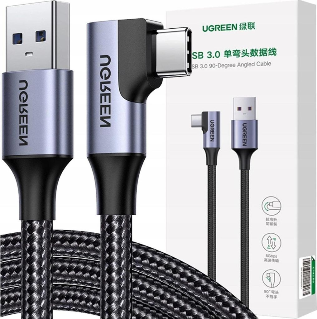 Cavo Ugreen da Usb a Usb-C, angolato Us385, 3A, 1M (nero) Immagine del prodotto 
