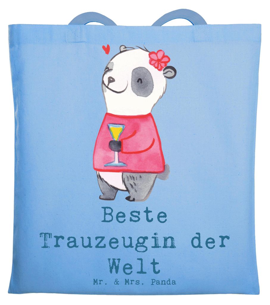 Mr. & Mrs. Panda Shopping Tasche Panda Beste Trauzeugin der Welt - Sky Blue - Geschenk, Uni, Kirche, Baumwollbeutel, Beutel, Dankeschön, Laptoptas...