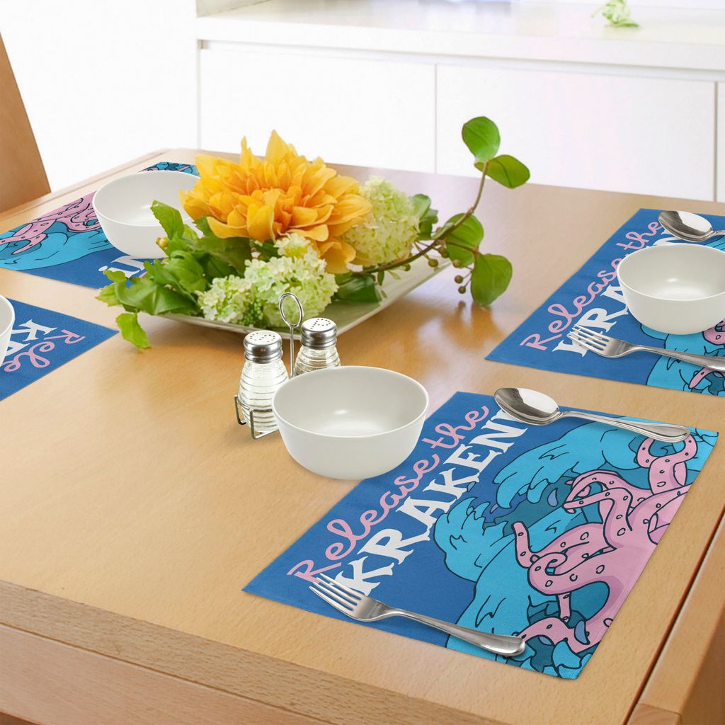 ABAKUHAUS Kraken Platzmatten, Geben Sie den Kraken Motivations-Zitat-Druck mit Grunge-modernem Illustrations-Druck frei, Tiscjdeco aus Farbfesten S...