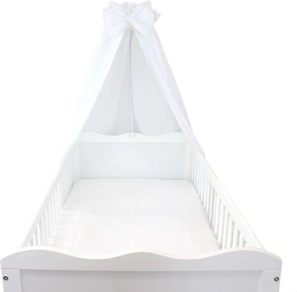 Lit bébé blanc design avec nœud 160x240 cm en textile doux et lavable