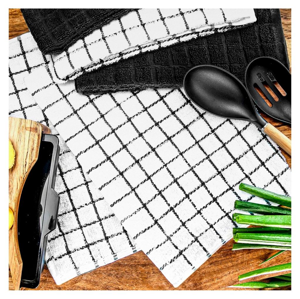 Premium Frottee Geschirrtuch 40x64 cm in Weiß/Schwarz kariert