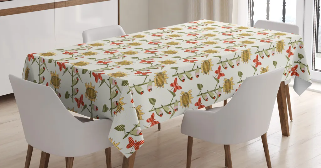 ABAKUHAUS Tovaglia con uccellini, fiori primaverili e farfalle, adatta per interni ed esterni, lavabile, colori vivaci, non sbiadisce, 140 x 200 cm, multicolore