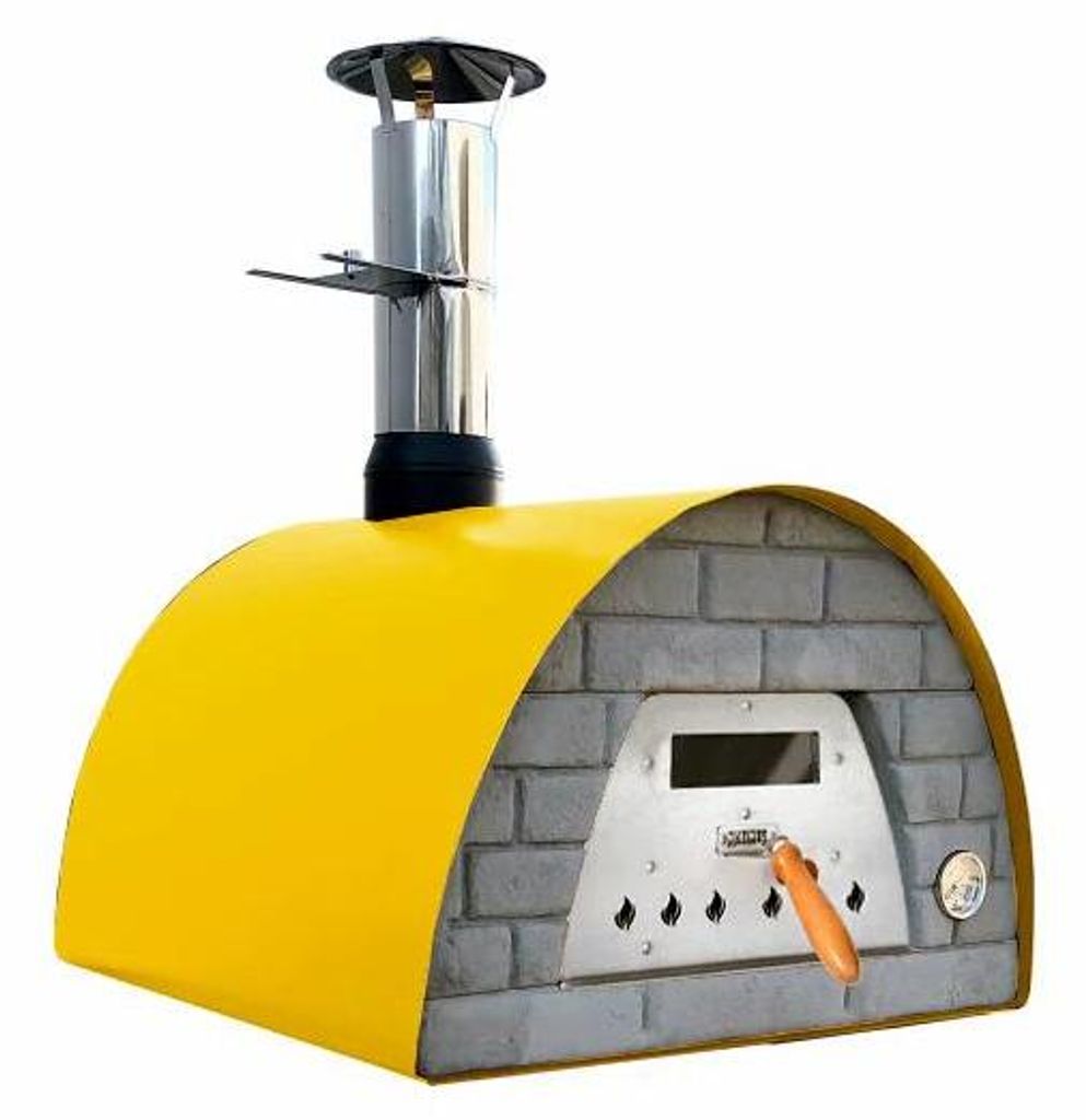Veloce Pro 70 Holzbackofen – Ziegelfront Schwarz Ofenfarbe: gelb Ofengestell: Gestell Welt schwarz