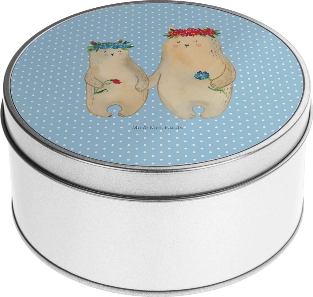 Mr. & Mrs. Panda Blechdose Bären mit Blumenkranz - Blau Pastell - Geschenk, keksdosen, Mama, Kaffeedose, Dose, Mutter, Lieblingsmensch, Tochter, B...