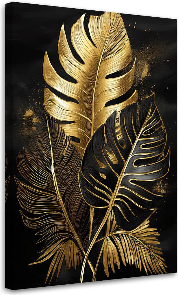 Leinwandbild Goldene Palmblätter Monstera 40x60 Feeby Gold bild für die wand bereit zum aufhängen