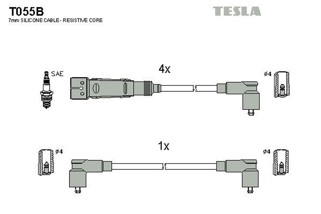 TESLA T055B Zündkabelsatz Zündleitungssatz für VW Lupo (6X1, 6E1) Polo Schrägheck (6N1) Caddy II Kastenwagen (9K9A) Polo Classic (6V2) Polo Var...