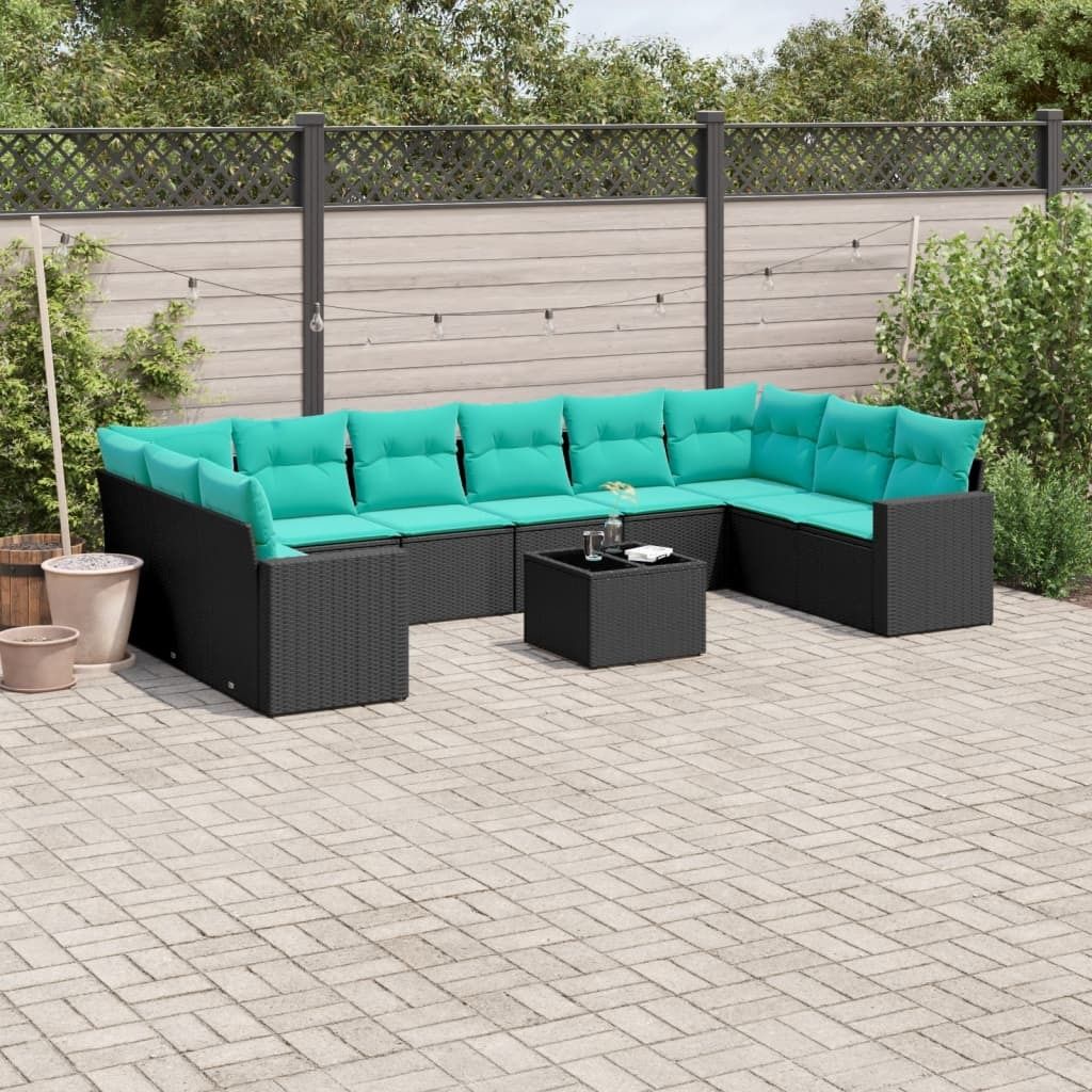 Maison Exclusive - 11-tlg. Garten-Sofagarnitur mit Kissen Schwarz Poly Rattan