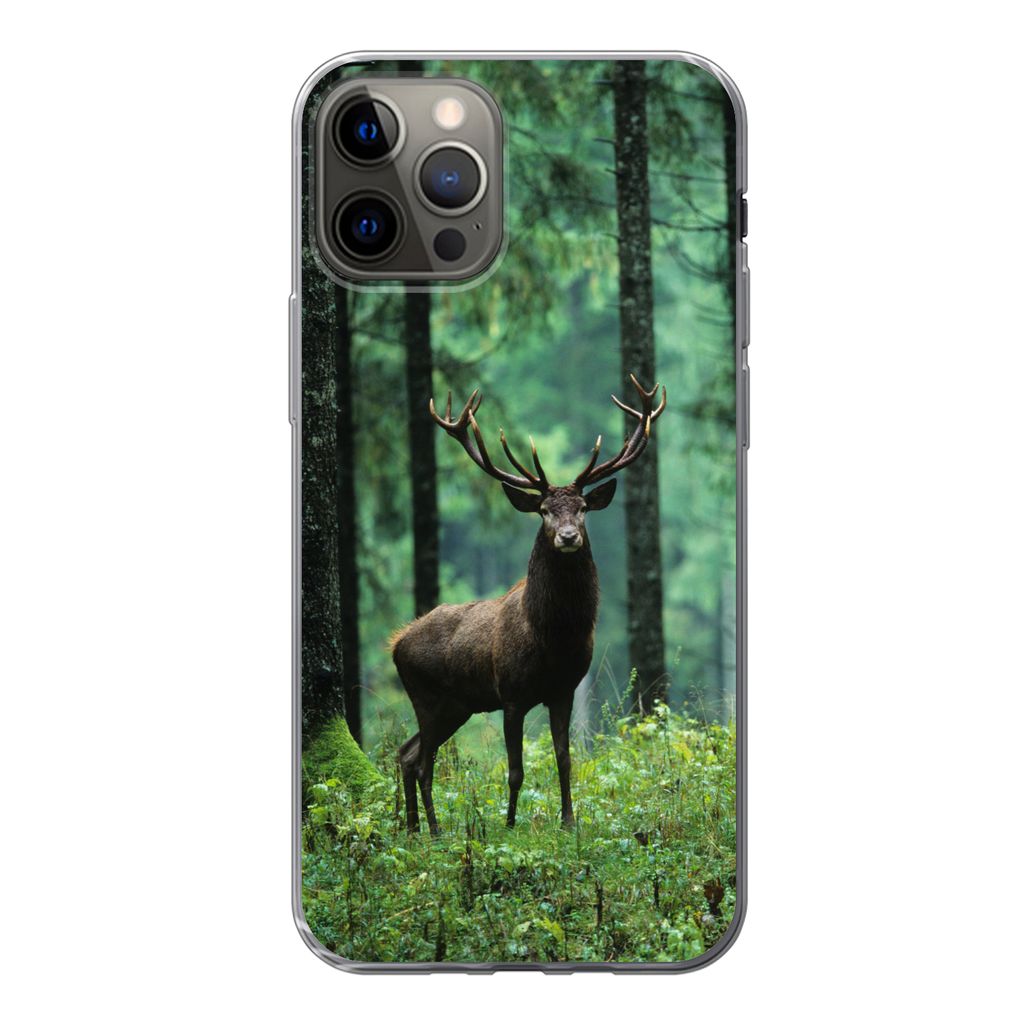 MuchoWow Handyhülle Schutzhülle Hülle für iPhone 13 Pro Hirsche - Wald - Bäume - Tiere - Natur Silikon Softcase Handy Hülle - Handy-Tasche