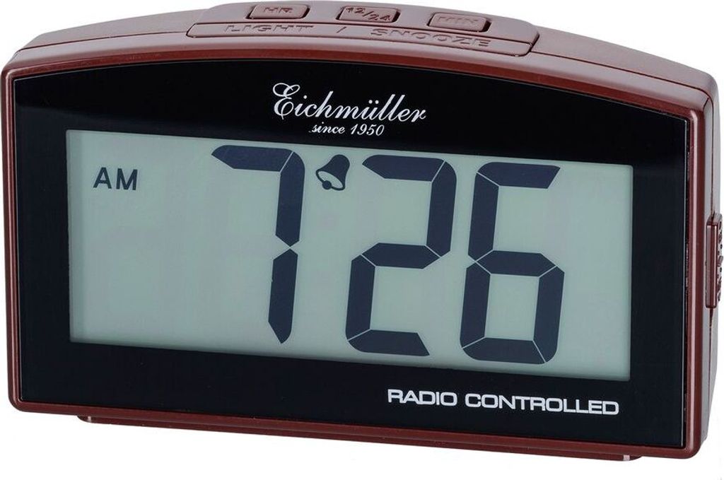 Funkwecker Wecker Alarm Digital mit Schlummer Funktion braun