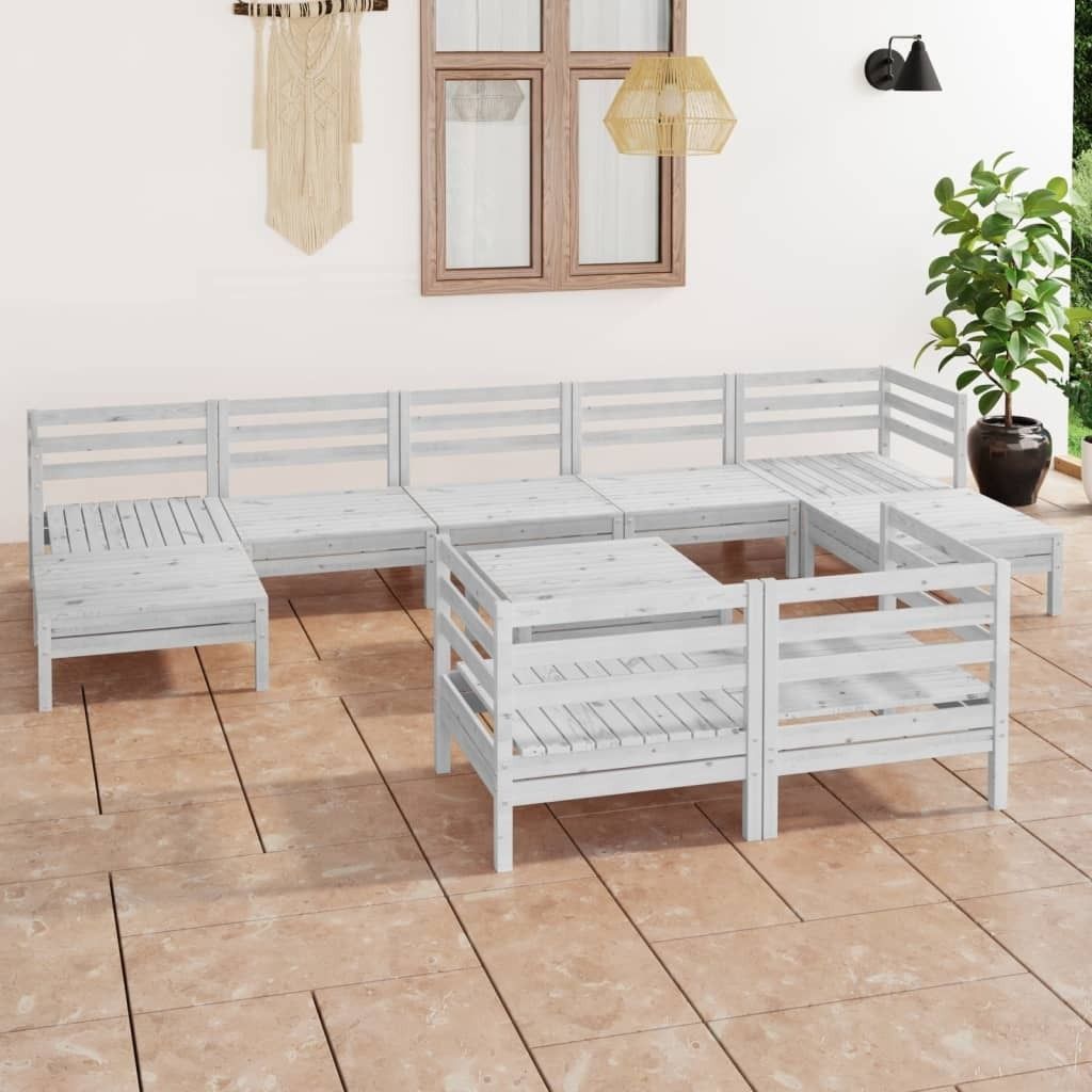 "Rabatt" 10-tlg. Garten-Lounge-Set - Balkonmöbel/Terrassenmöbel - Weiß Massivholz Kiefer - Lounge-Dining set CC3261