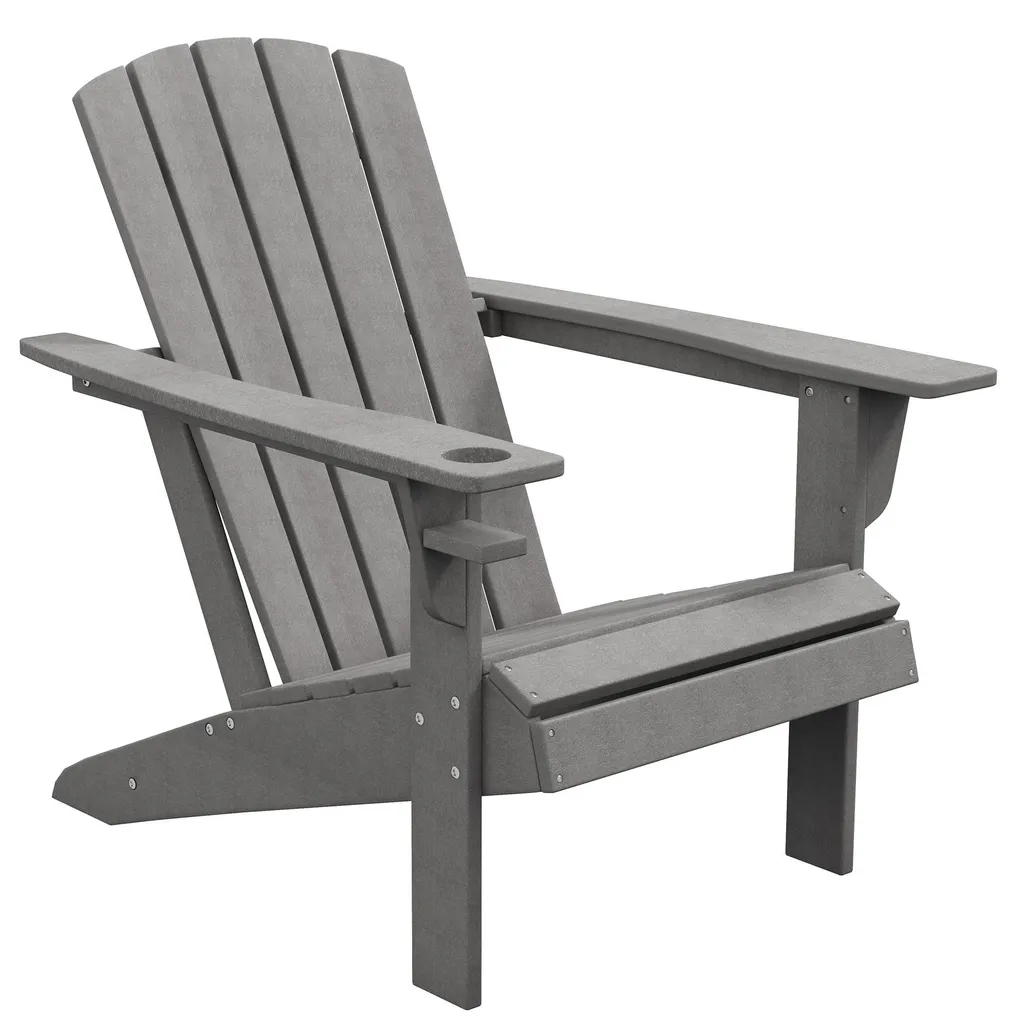 Siège Adirondack gris avec porte-boisson, fauteuil extérieur sans entretien