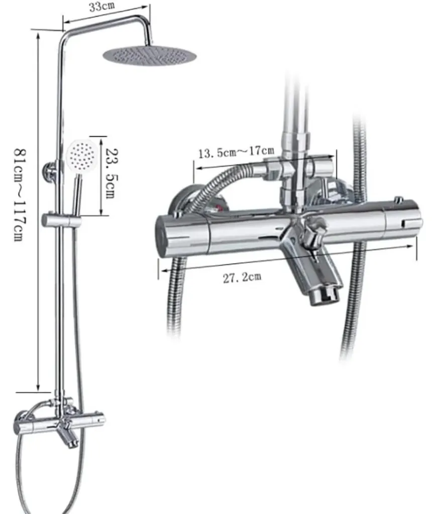 Colonne de douche thermostatique complète avec pommeau à main argenté