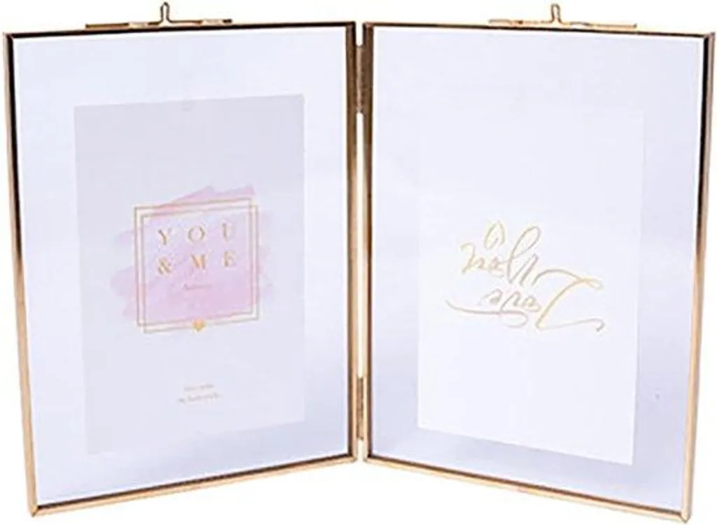 Cadre photo double articulé en métal doré avec charnières et verre plat