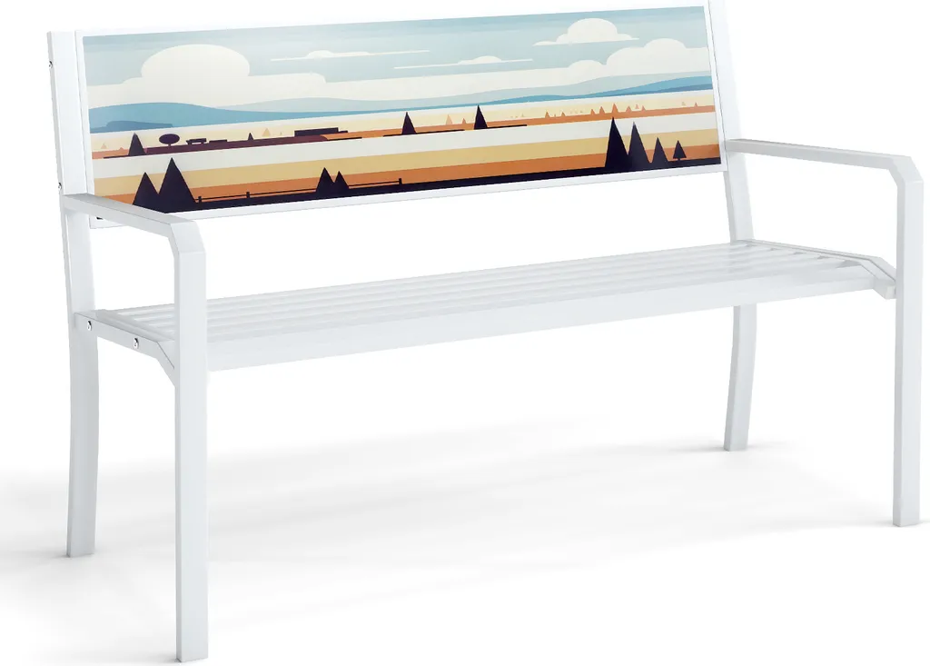 Banc extérieur métallique 300kg avec dossier ornemental, 128x53x81,5 cm