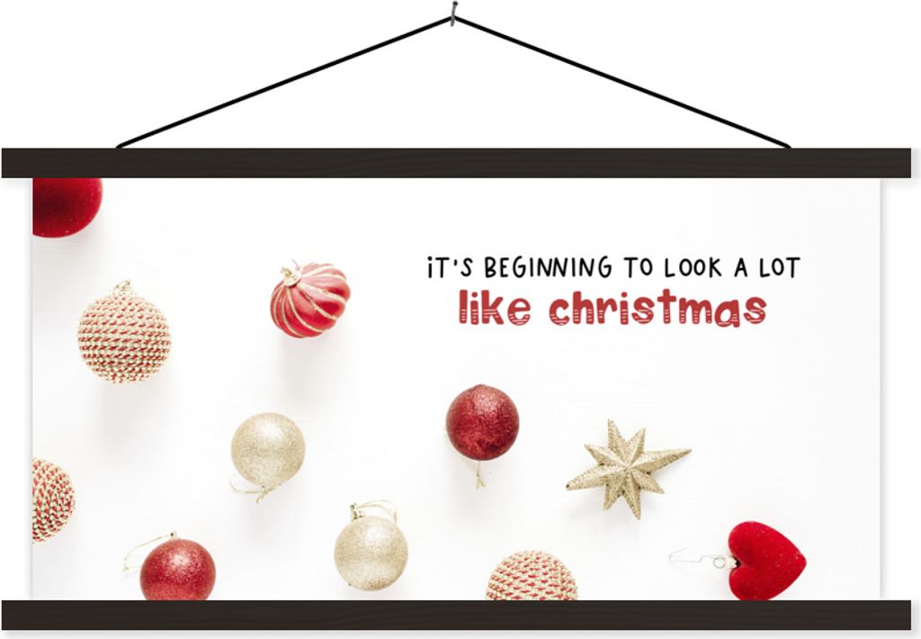 MuchoWow Textilposter Weihnachten - Weihnachtsdekoration - Rot - Gold 150x75 cm mit schwarzem Rahmen - Posterleiste