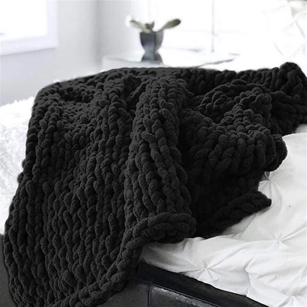 Plaid Hygge Nero 100x120cm - Maglia Grossa in Ciniglia Handmade