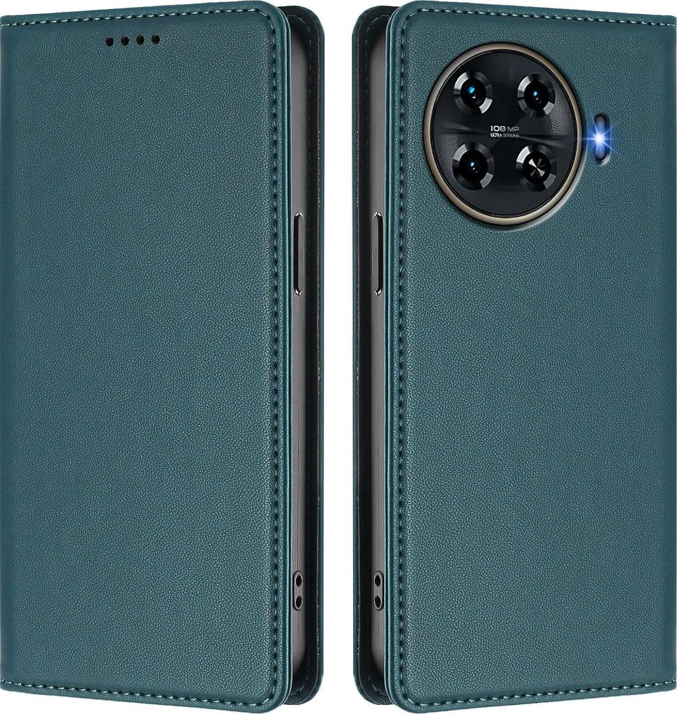 Handyhülle für Tecno Spark 20 Pro+ 4G, Kunstleder Klapphülle Stoßfeste Magnetische Hülle mit Ständer Grün