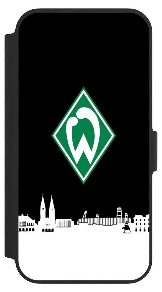NIVOCASE Klapphülle für Apple iPhone 13 Pro Handyhülle aus Kunst Leder NIVOflip schwarz Offizielles Lizenzprodukt SV Werder Bremen Skyline