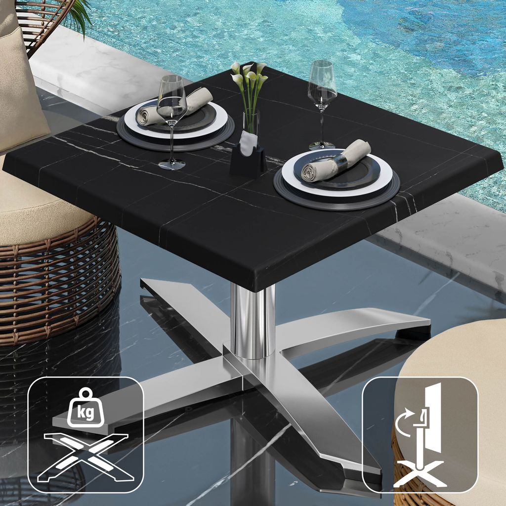 WTG | Jamaika Loungetisch | B: T: H: 60 x 60 x 37 cm | Schwarz Marmor / Aluminium | Klappbar | Zusatzgewicht | Bistro Loungetisch Gastro Tisch