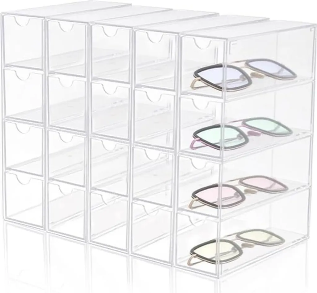 Lot de 5 organisateurs de lunettes en acrylique avec 20 tiroirs empilables
