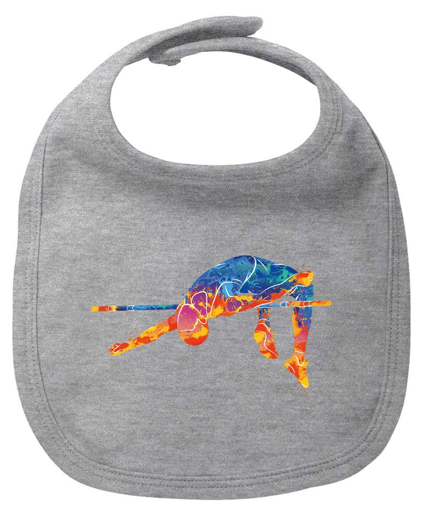 Huuraa Baby Lätzchen Leichtathletik Hochsprung Heather Grey Klettverschluss Baumwolle Latz Geschenkidee