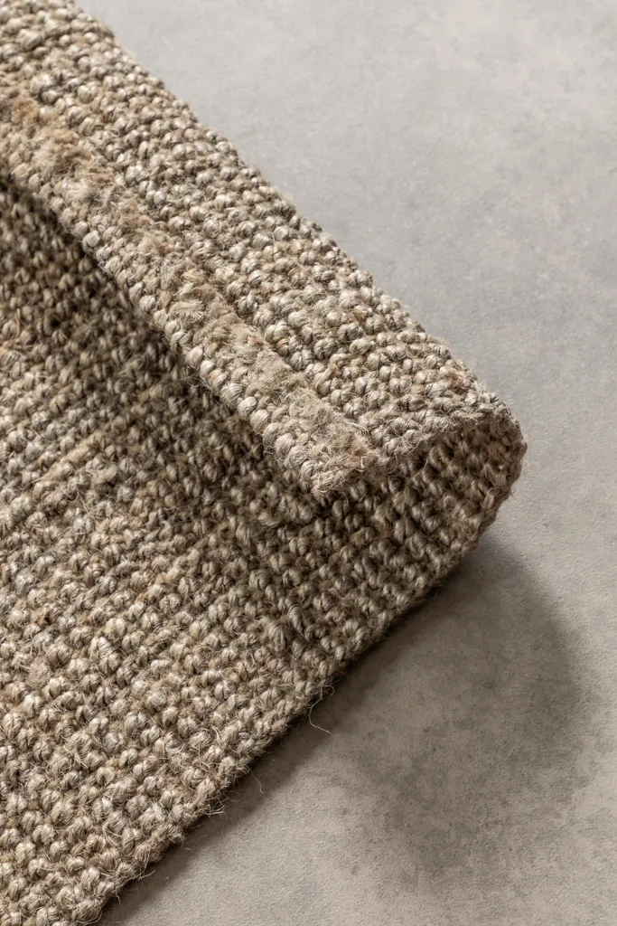 Tapis Jute Robuste 80x150 cm Gris et Marron - Texture Bouclée - 4