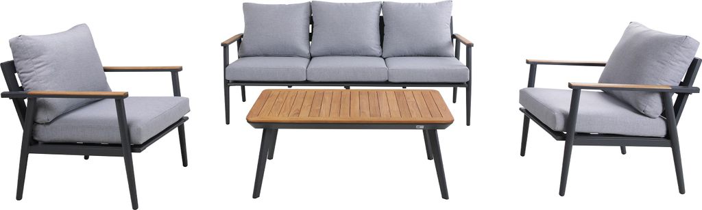 AXI Bibi Lounge Set mit Gartenbank, Tisch und 2 Loungestühlen | Garten Loungeset 4-teilig aus Aluminium & Teak Holz in Anthrazit / Braun | Gartenm...