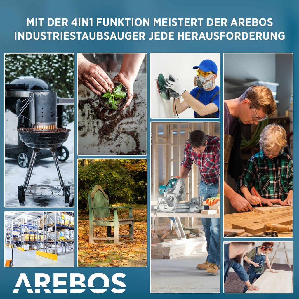 AREBOS Priemyselný vysávač 1800 W, vysávač na mokré a suché Obrázok produktu 8