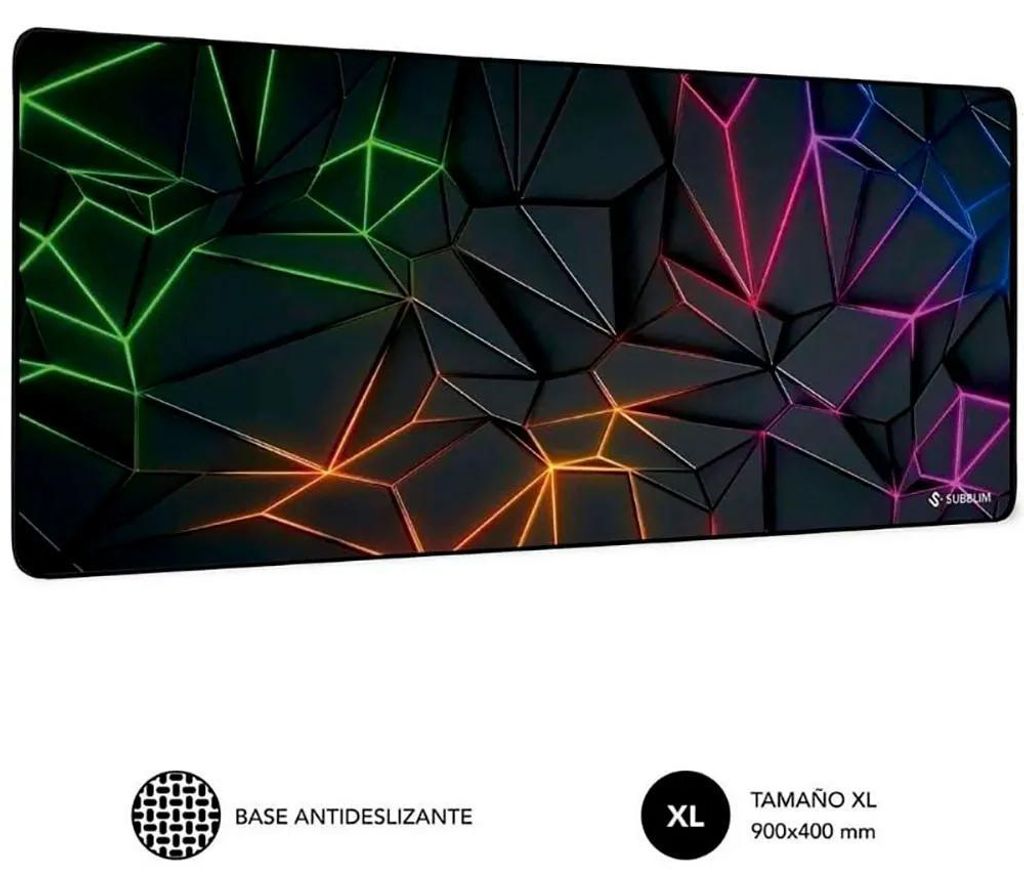 SUBBLIM Neon Obsidian XL, Schwarz, Mehrfarbig, Abbildung, Gummi, Anti-Rutsch-Basis, Gaming-Mauspad