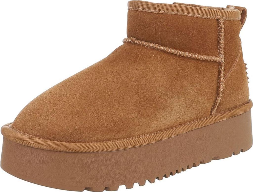 Ital-Design Damen Stiefeletten Plateaustiefeletten Flache Stiefeletten Warm gefüttert Snowboots 90471211 Camel Gr. 41
