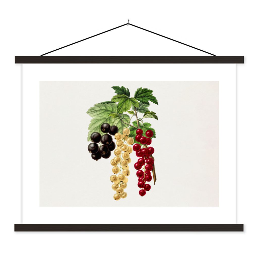 MuchoWow Textilposter Beeren - Jahrgang - Obst 150x113 cm mit holzfarbenen Rahmen - Poster