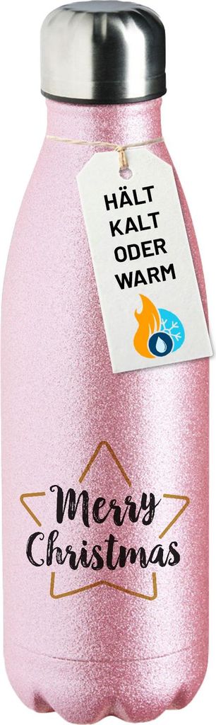 Huuraa Trinkflasche Weihnachtsstern Merry Christmas 500ml Pink Edelstahl Wasserflasche Trinkflasche Geschenkidee