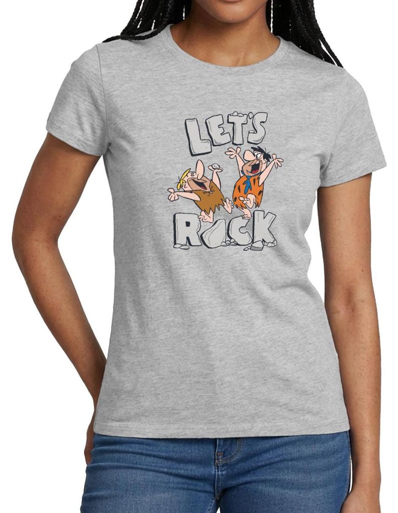 Spreadshirt The Flintstones Fred Und Barney Let's Rock Frauen T-Shirt, S, Grau meliert