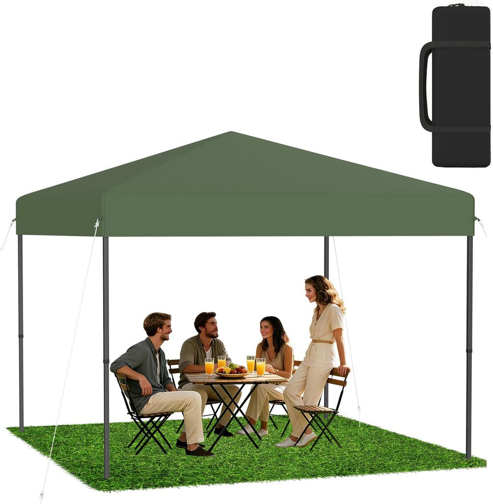 XMTECH Faltpavillon Pop-Up Pavillon 3x3 m, Wasserdicht & UV-Schutz, Ein-Knopf-Schnellaufbau, 3-fach höhenverstellbar, Grün (ohne Seitenwände)