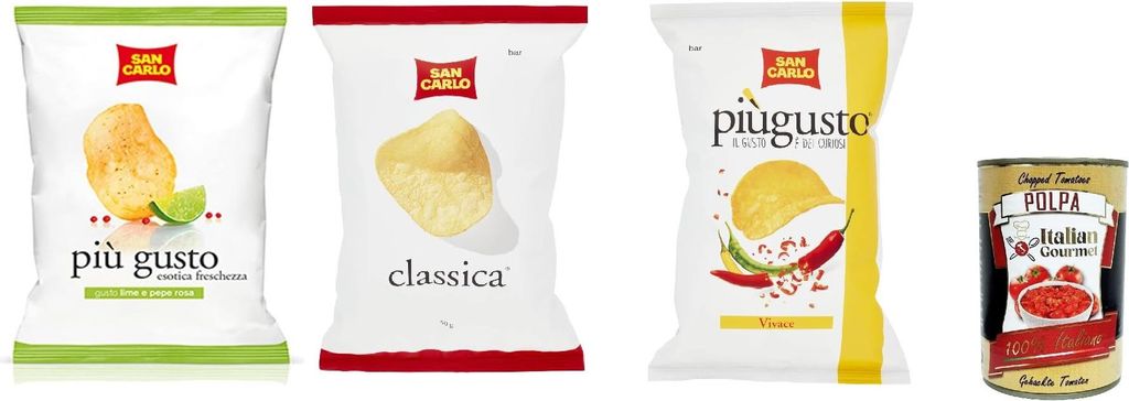 San Carlo Best set Classica più gusto Limette & rosa und Vicace Chips Kartoffelchips gesalzen 3x 50g + Italian Gourmet polpa 400g