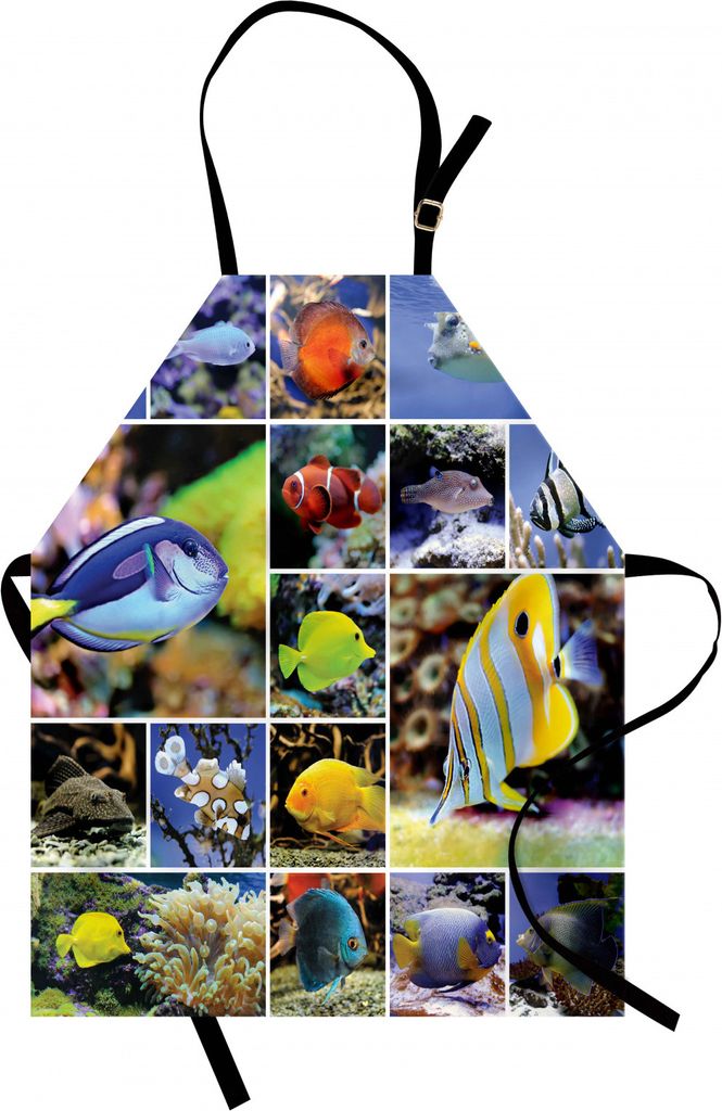 ABAKUHAUS Ozean Kochschürze, Collage von Unterwasserfotos mit Sammlung von tropischem Fisch-ozeanischem Kunstdruck, Farbfest Höhenverstellbar Was...