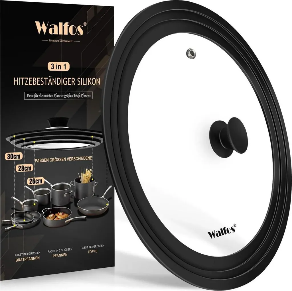 Coperchio Walfos Vetro Silicone Universale 26 28 30 cm Salvaspazio
