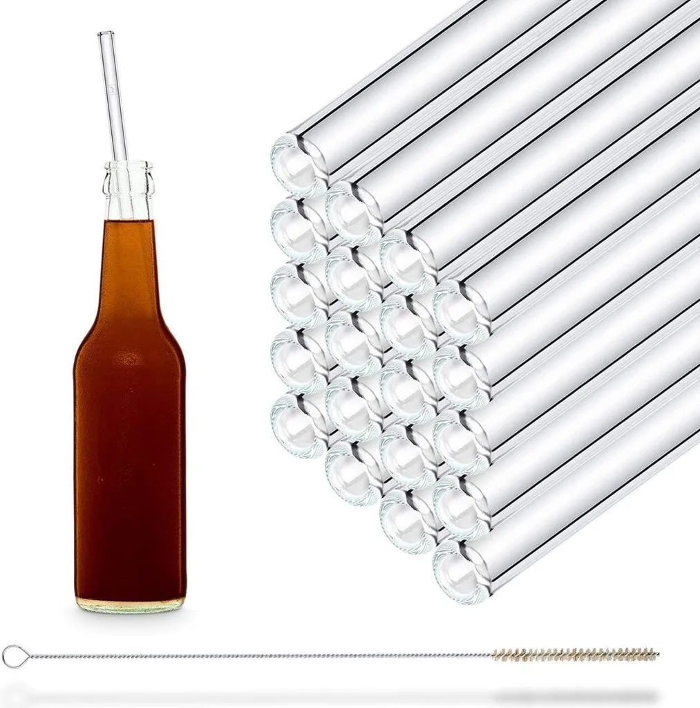 Pailles réutilisables en verre 30 cm : lot de 20 avec brosse nettoyante