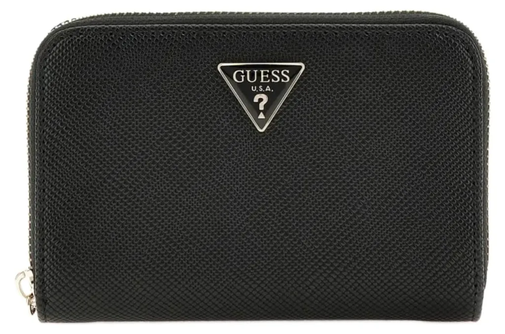 Rangement Cartes Guess Rosalba Black - Portefeuille Zippé Antichute